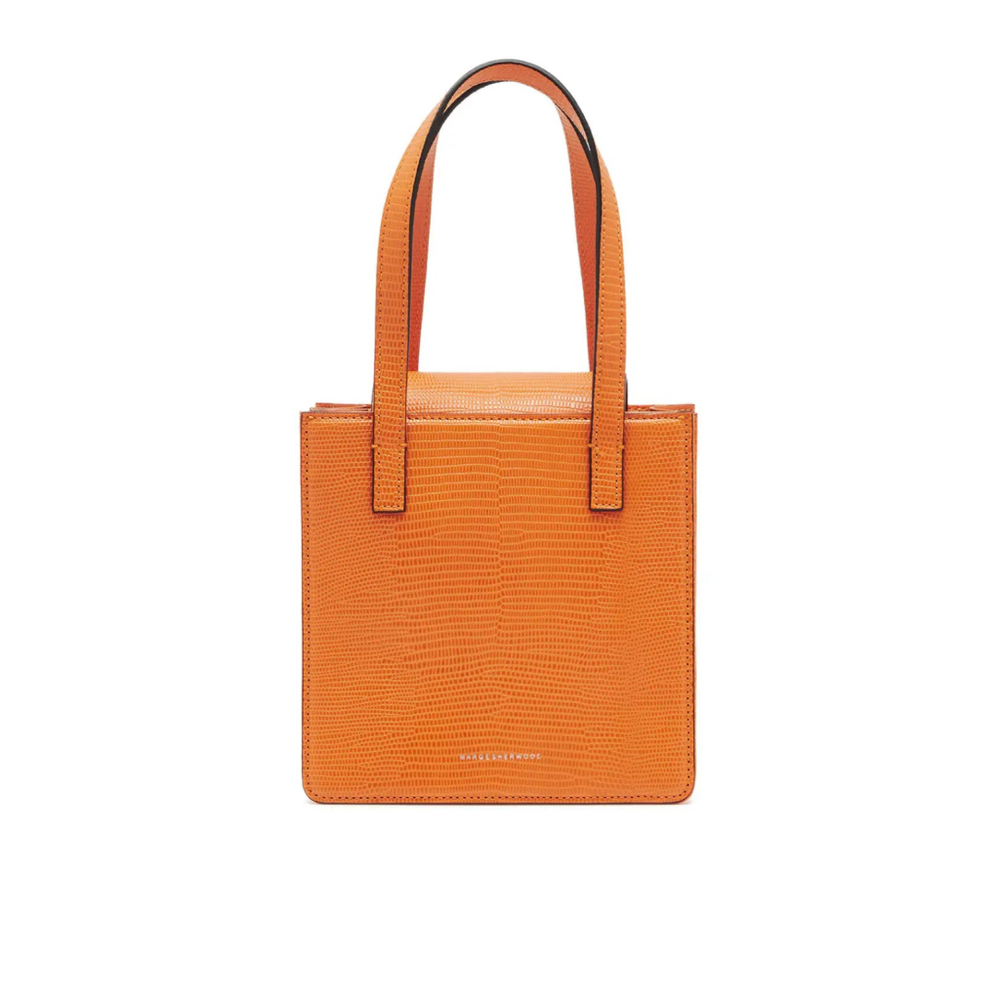 Marge Sherwood Orange Lizard Square Mini Leather Bag $462